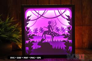 Beautiful Fairy Sitting Square Shadow Box SVG 8x8 10x10 12x12