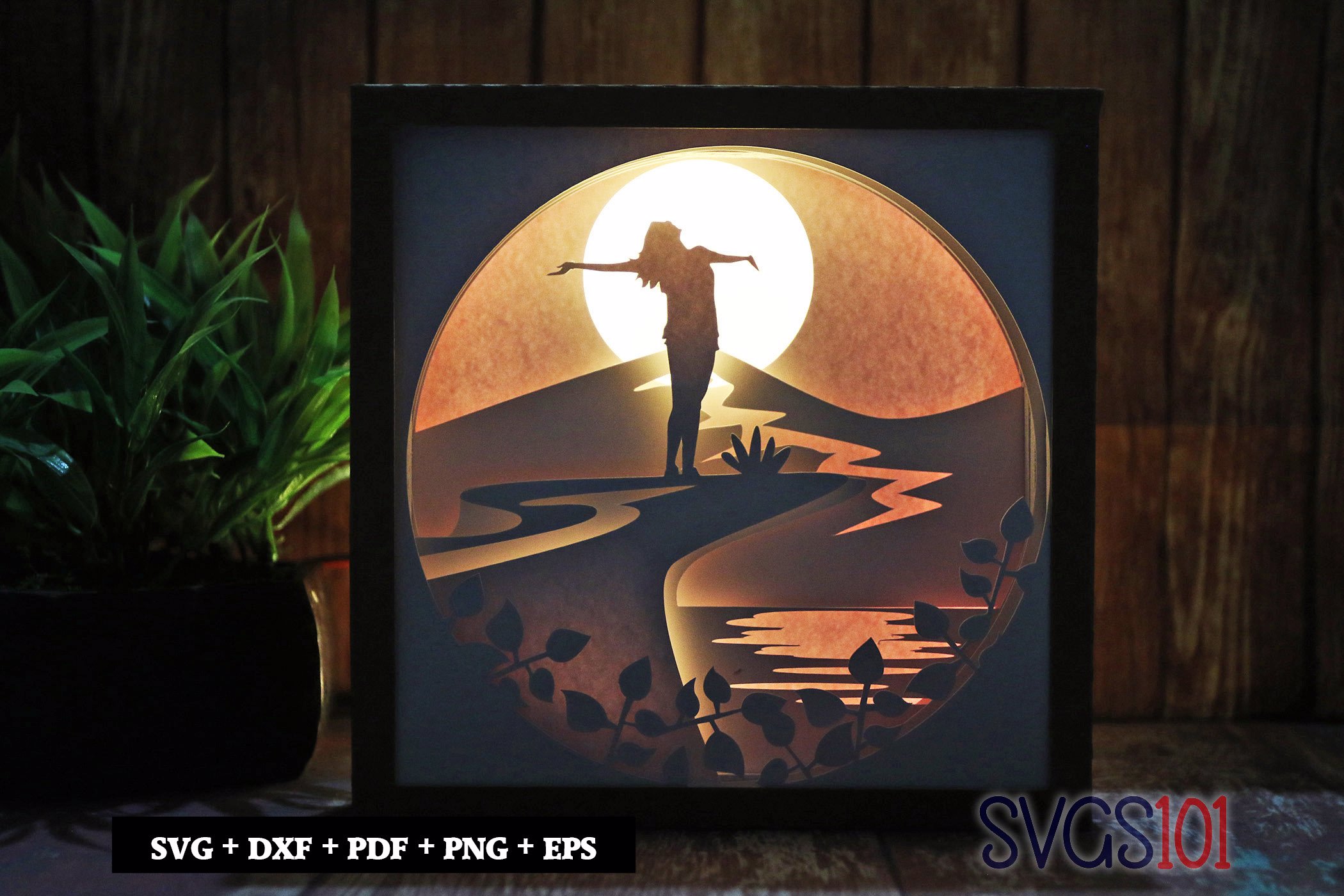 Happy Women on the edge of water LED Light Box Shadow Box Square 8x8, 12x12