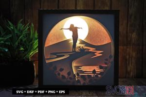Happy Women on the edge of water LED Light Box Shadow Box Square 8x8, 12x12