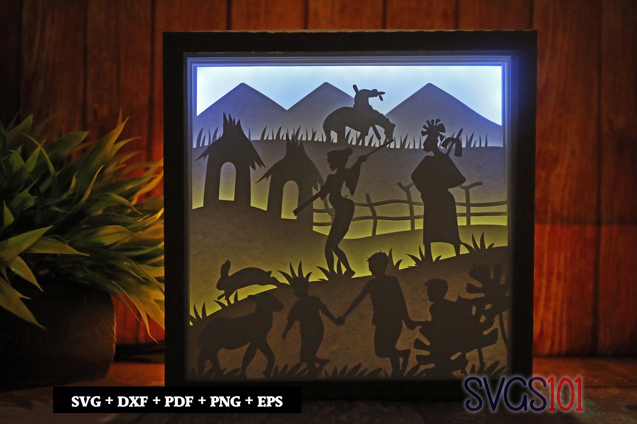 Tribal Peopel Scene Square Shadow Box SVG 8x8 10x10 12x12