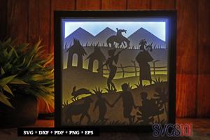 Tribal Peopel Scene Square Shadow Box SVG 8x8 10x10 12x12