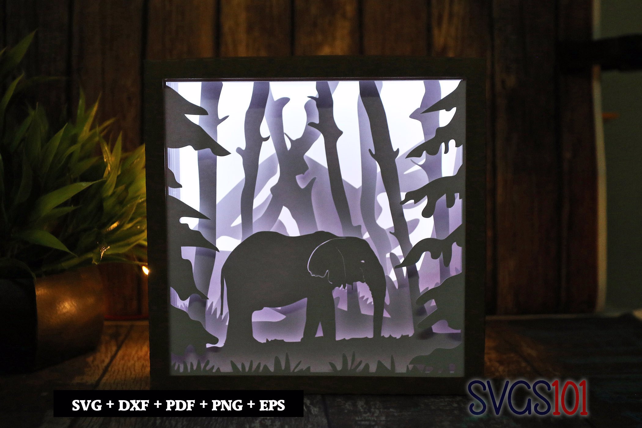 African Elephant Square Shadow Box SVG 8x8 10x10 12x12