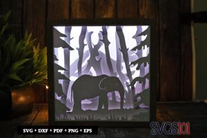 African Elephant Square Shadow Box SVG 8x8 10x10 12x12