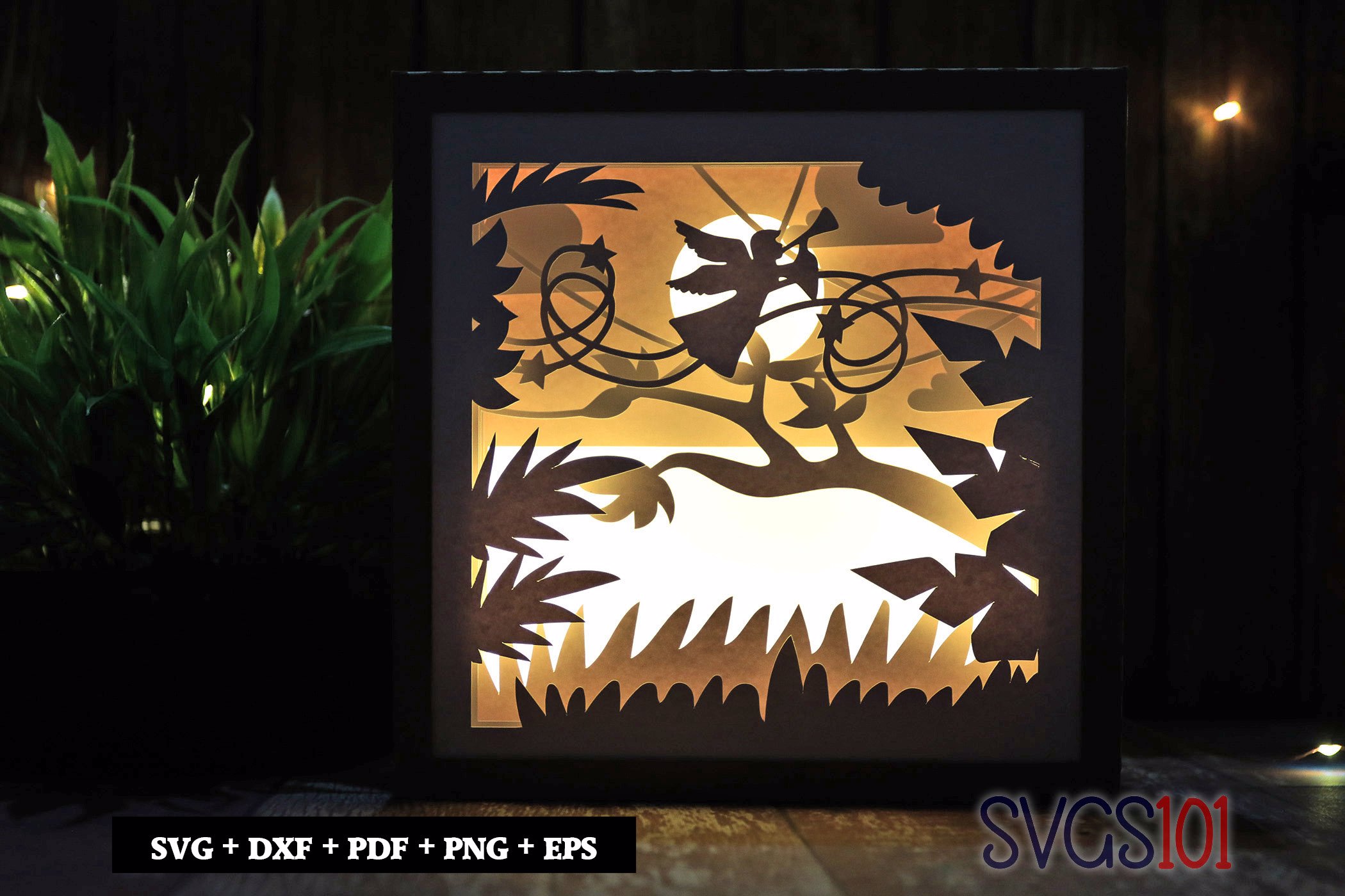 Angel with Wings Paper 3D Shadow Box SVG 8x8 12x12