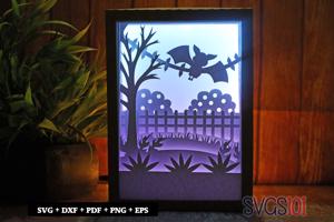 Big Bat on Tree Shadow Box SVG 5x7