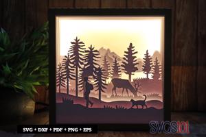 Boy with Cat Jungle Scene DIY Shadow Box Light Box 8x8, 12x12