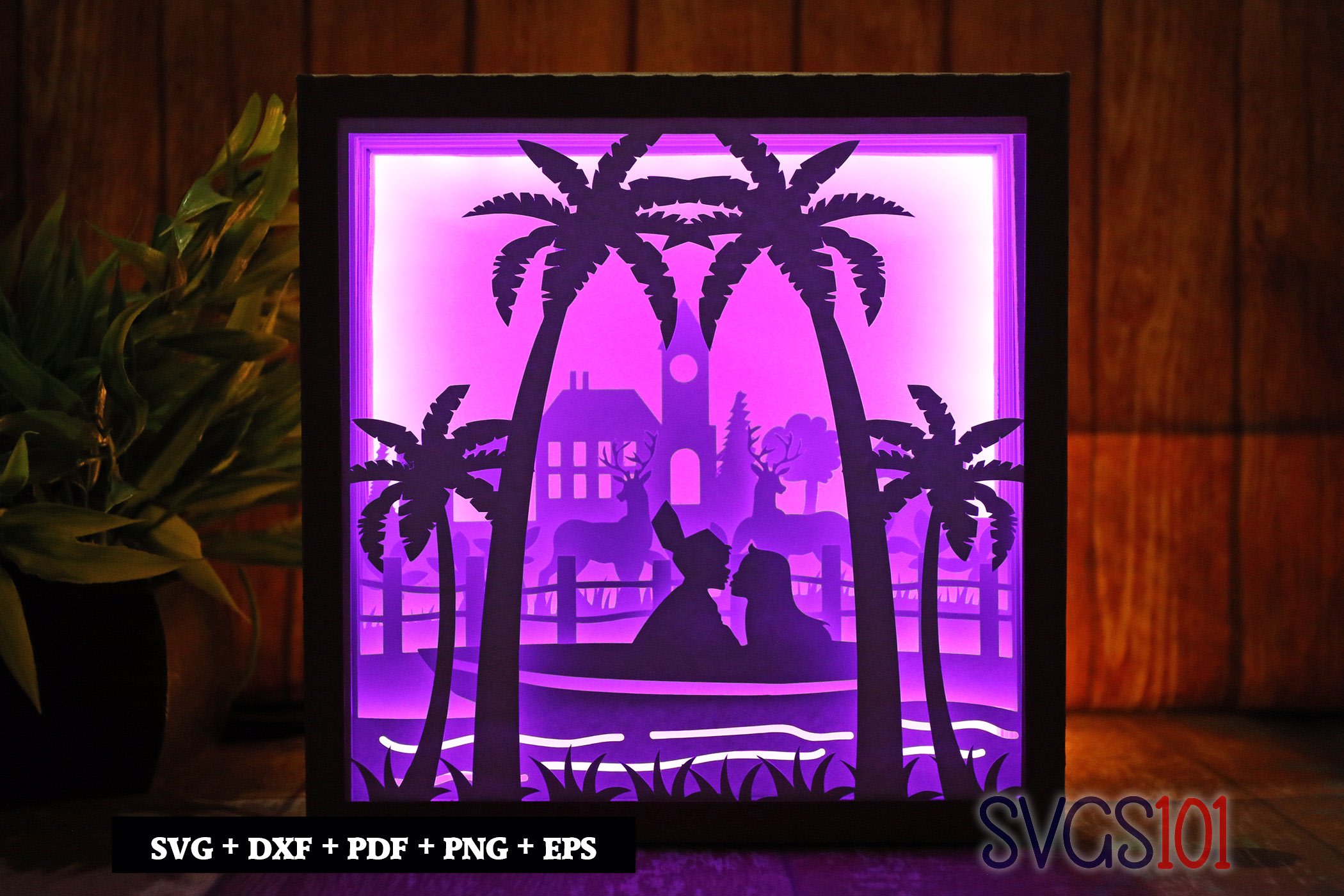 Couple Kissing on Boat LED Light Box Shadow Box Square 8x8, 12x12