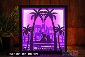 Couple Kissing on Boat LED Light Box Shadow Box Square 8x8, 12x12