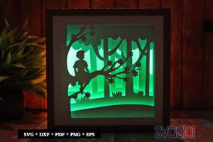 Boy Sitting on Tree Shadow Box Light Box 8x8, 12x12