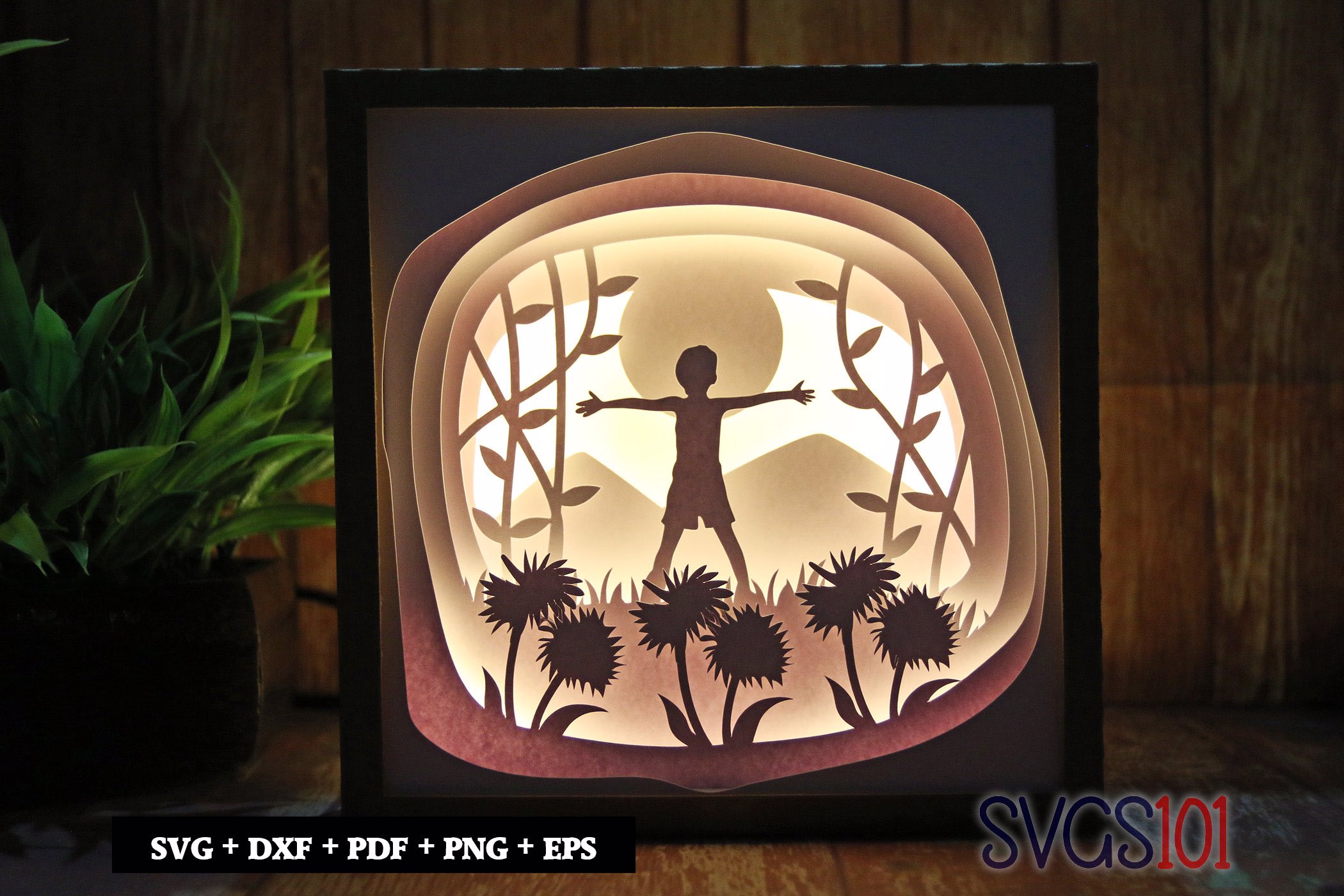 Boy on Mountains Paper 3D Shadow Box SVG 8x8 12x12
