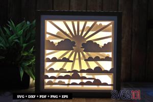 Beautiful Sunset Scene Paper 3D Shadow Box SVG 8x8 12x12