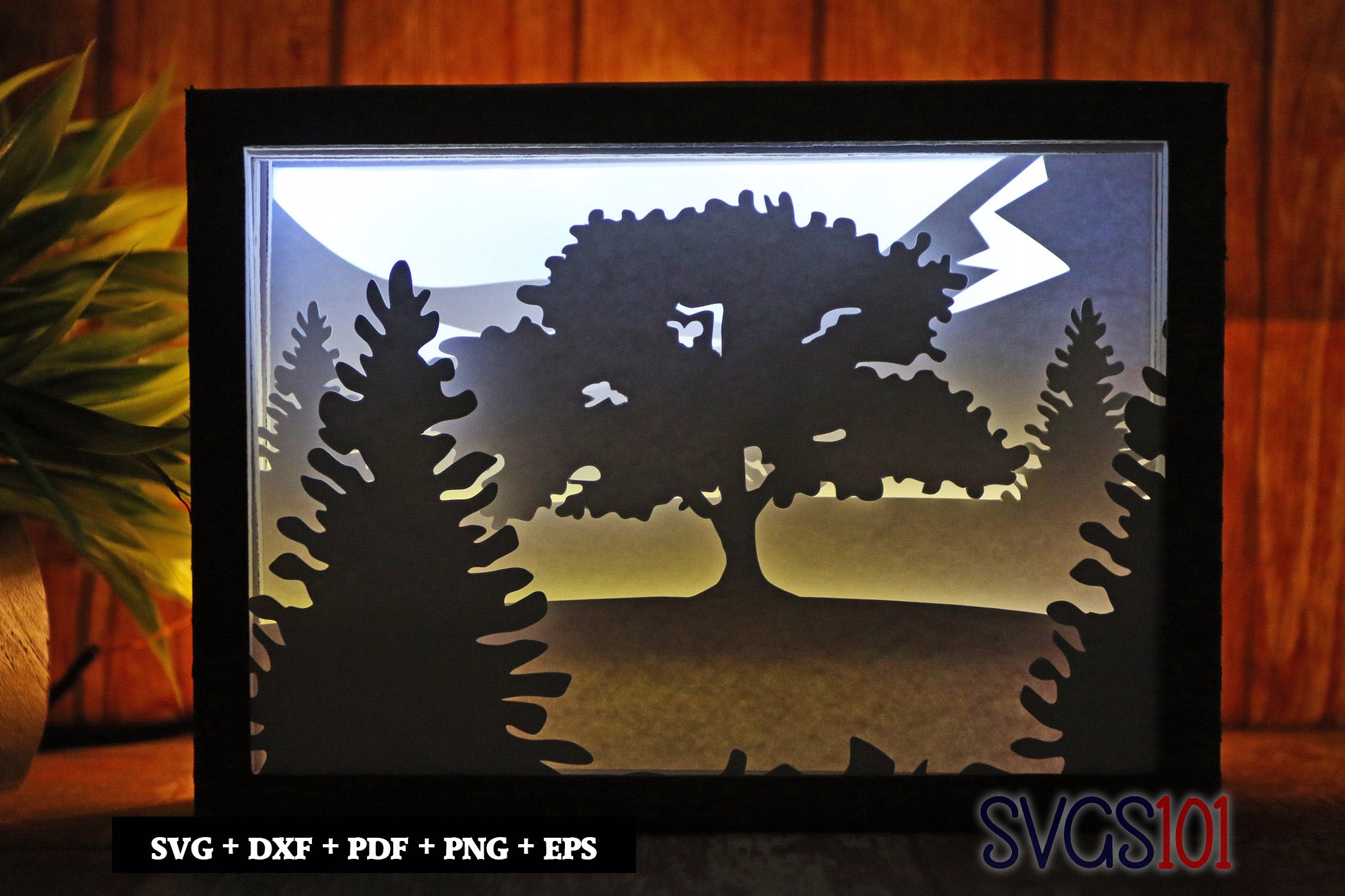 Big Tree and Mountain Scene Shadow Box 5x7 Rectangle