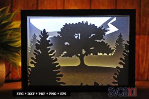 Big Tree and Mountain Scene Shadow Box 5x7 Rectangle