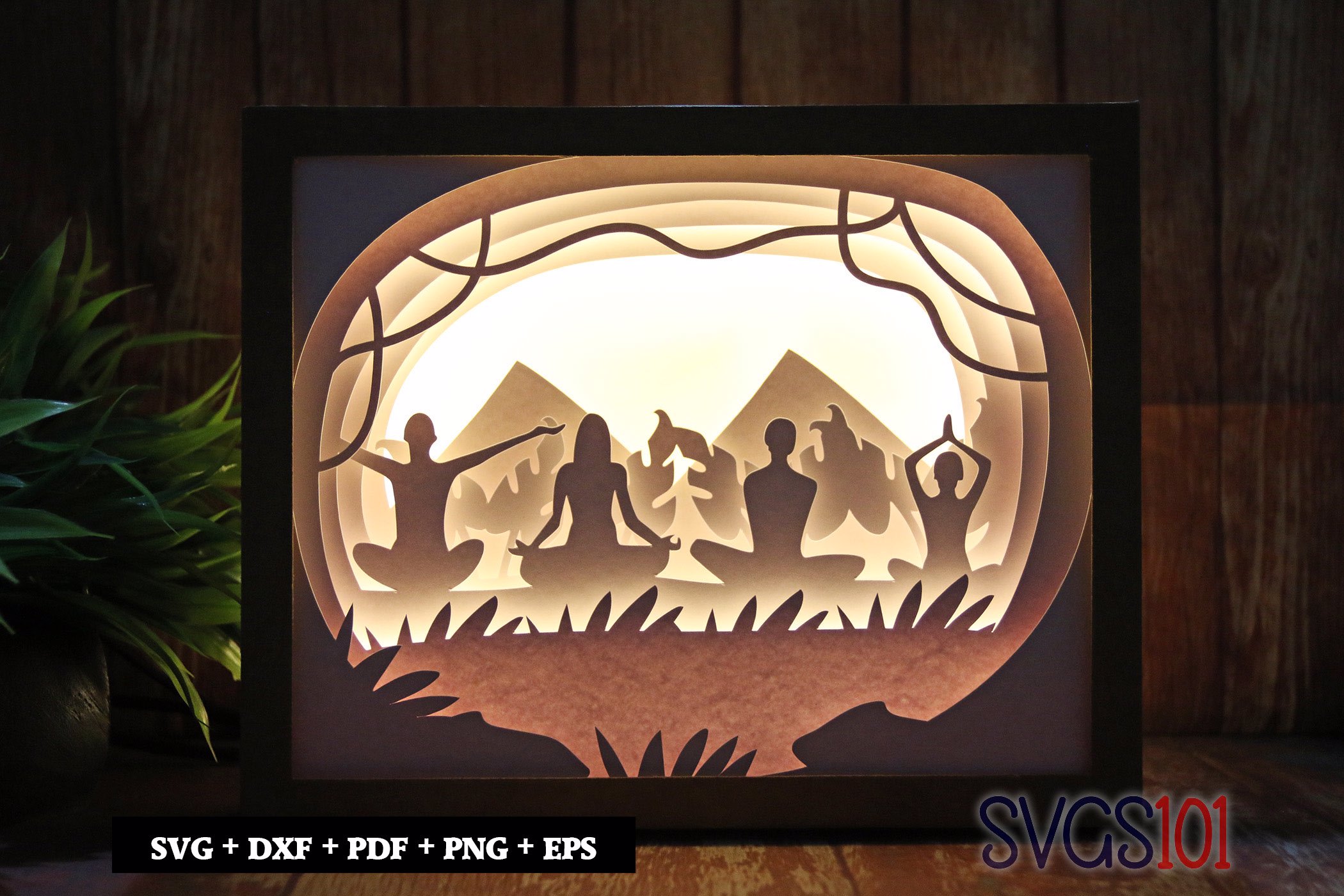 Yoga Asanas Shadow Box SVG 8x10