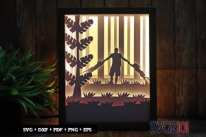 Lovely Father Son and Daughter Shadow Box SVG 8x10