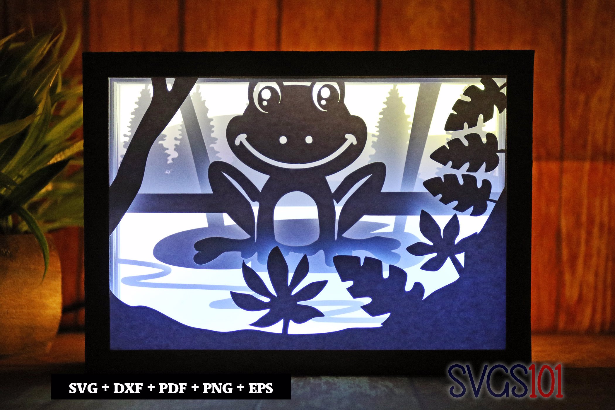 Frog in Pond Shadow Box 5x7 Rectangle