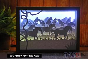 Group of Horses Paper 3D Shadow Box SVG 5x7