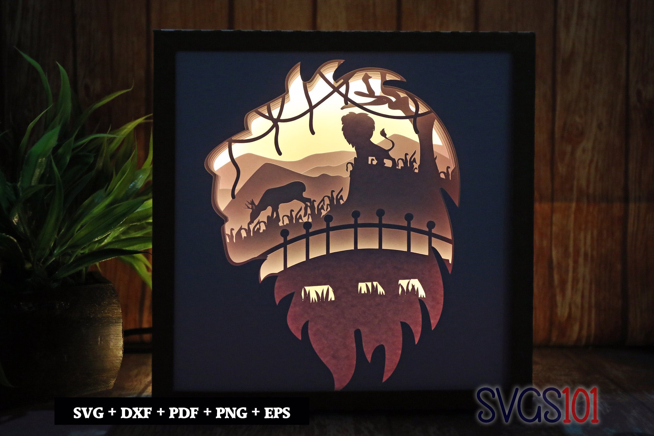 Lion Silhoutte DIY Shadow Box Light Box 8x8, 12x12