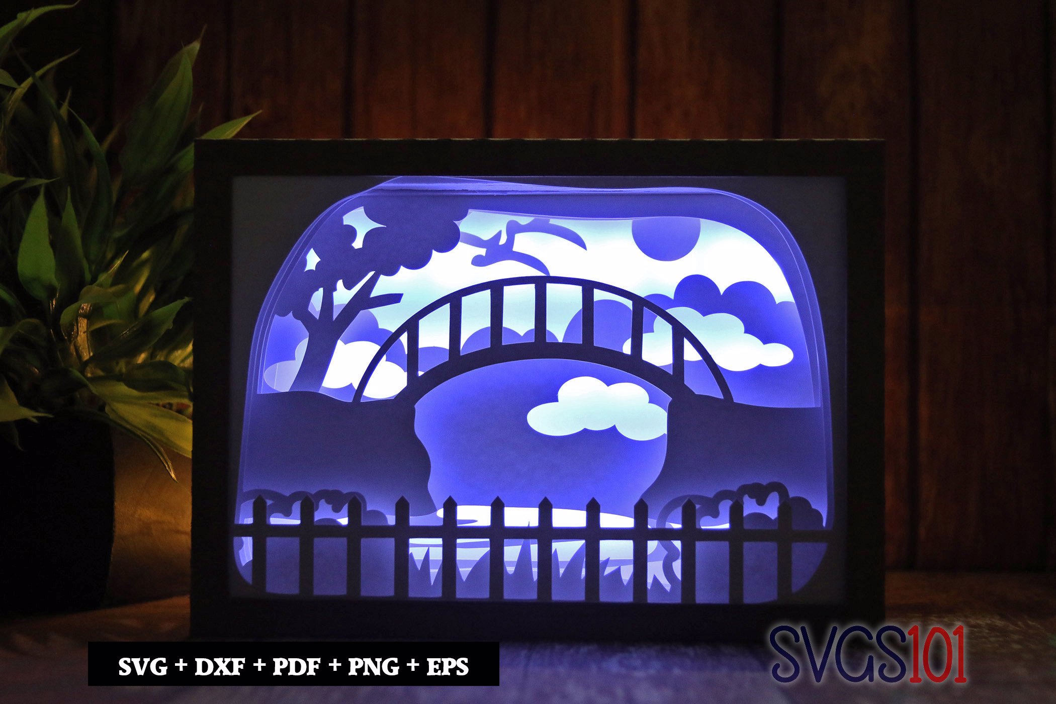 Old Wooden Bridge in the Forest Paper 3D Shadow Box SVG 5x7
