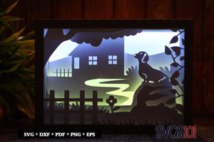 Dog Outside House Shadow Box 5x7 Rectangle
