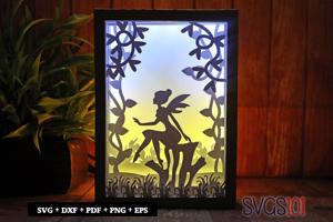 Beautiful Fairy Sitting on Tree Log Shadow Box 5x7 Rectangle