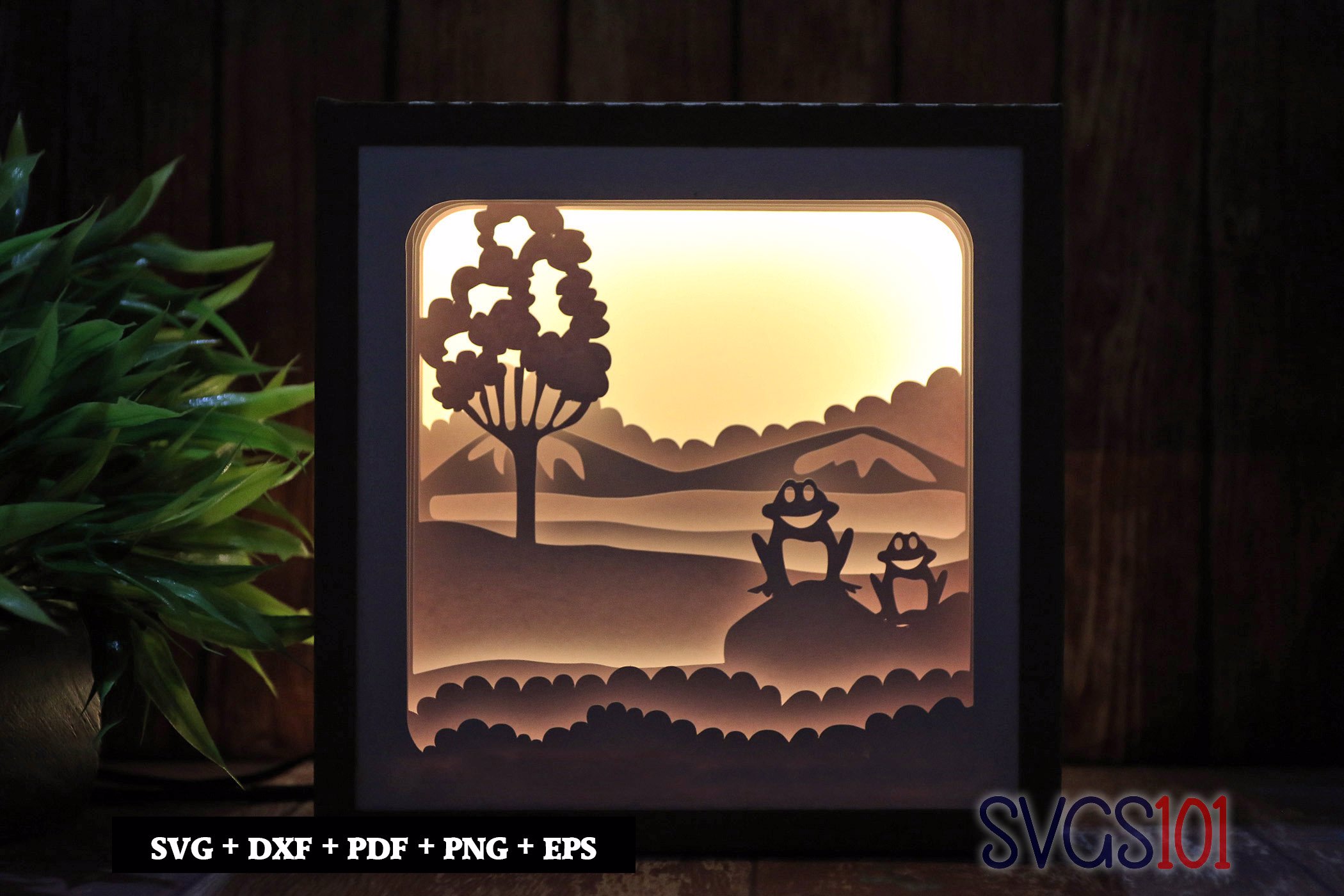 Frogs on Rocks DIY Shadow Box Light Box 8x8, 12x12