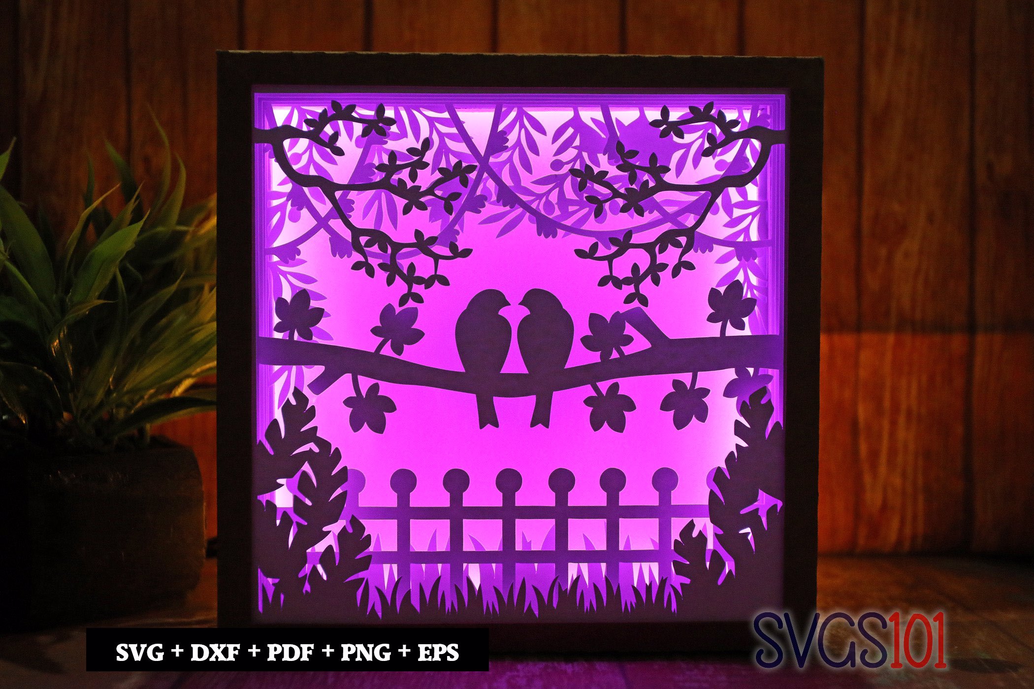 Love Birds on Tree Branch DIY Shadow Box Light Box 8x8, 12x12