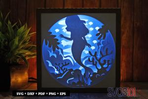Mermaid Swimming in water Shadow Box Light Box 8x8, 12x12