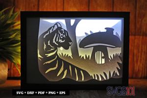 Tiger Standing Near Mushroom House Shadow Box SVG 5x7