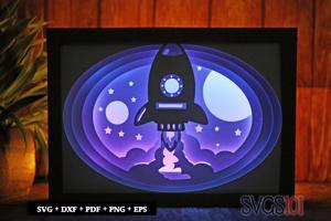 Rocket Going in Space Shadow Box 5x7 Rectangle