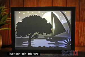 Sailing Ship Sunset DIY Shadow Box Light Box 5x7