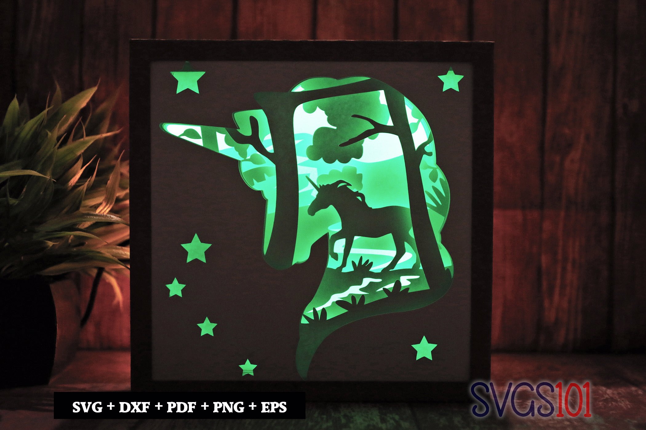 Unicorn with Unicorn Box Shadow Box Light Box 8x8, 12x12