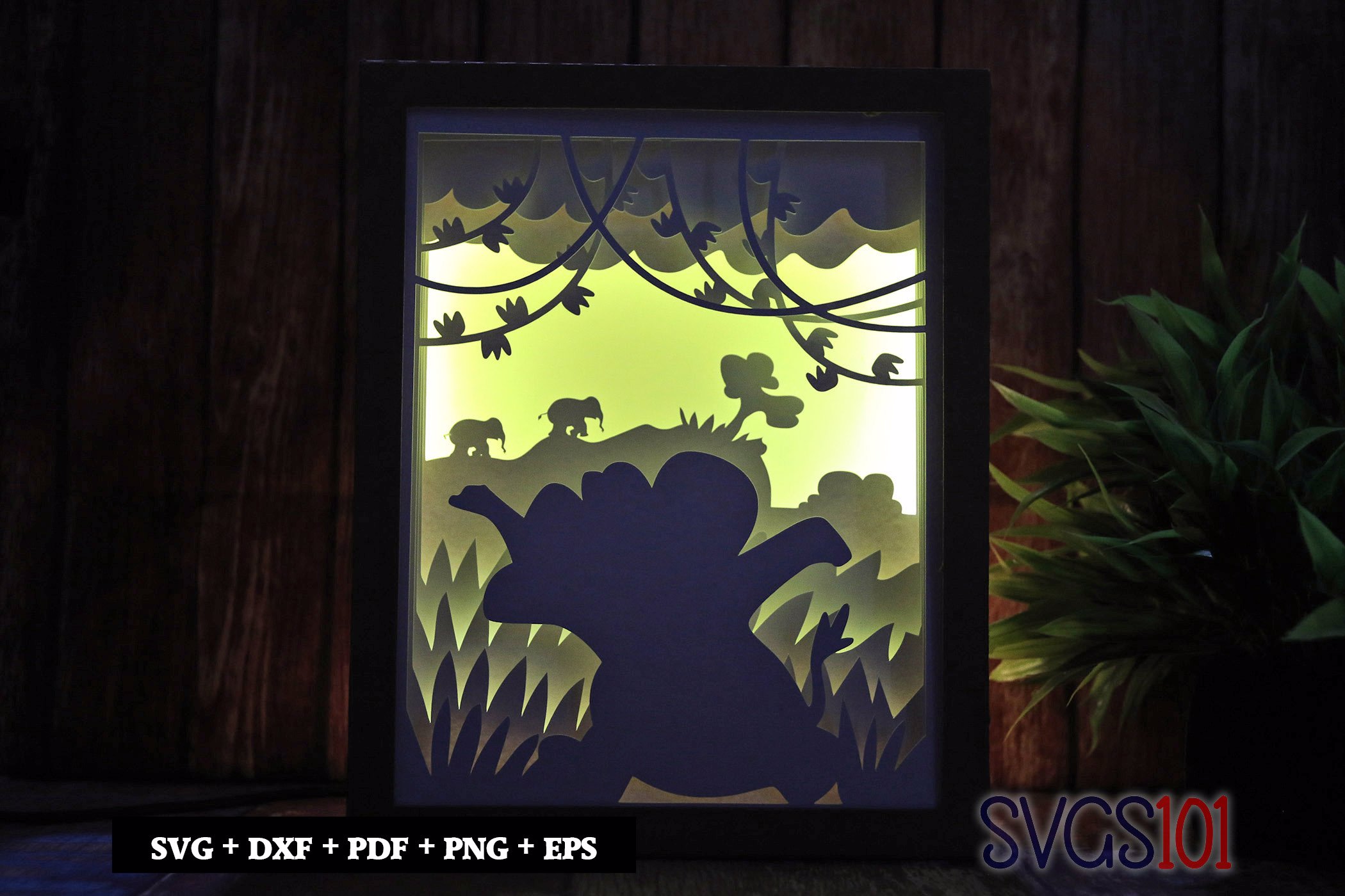 Baby Elephant Enjoying in Forest Shadow Box SVG 8x10