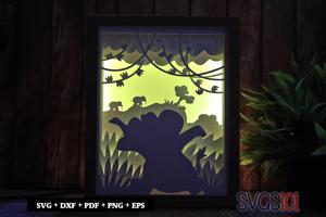 Baby Elephant Enjoying in Forest Shadow Box SVG 8x10