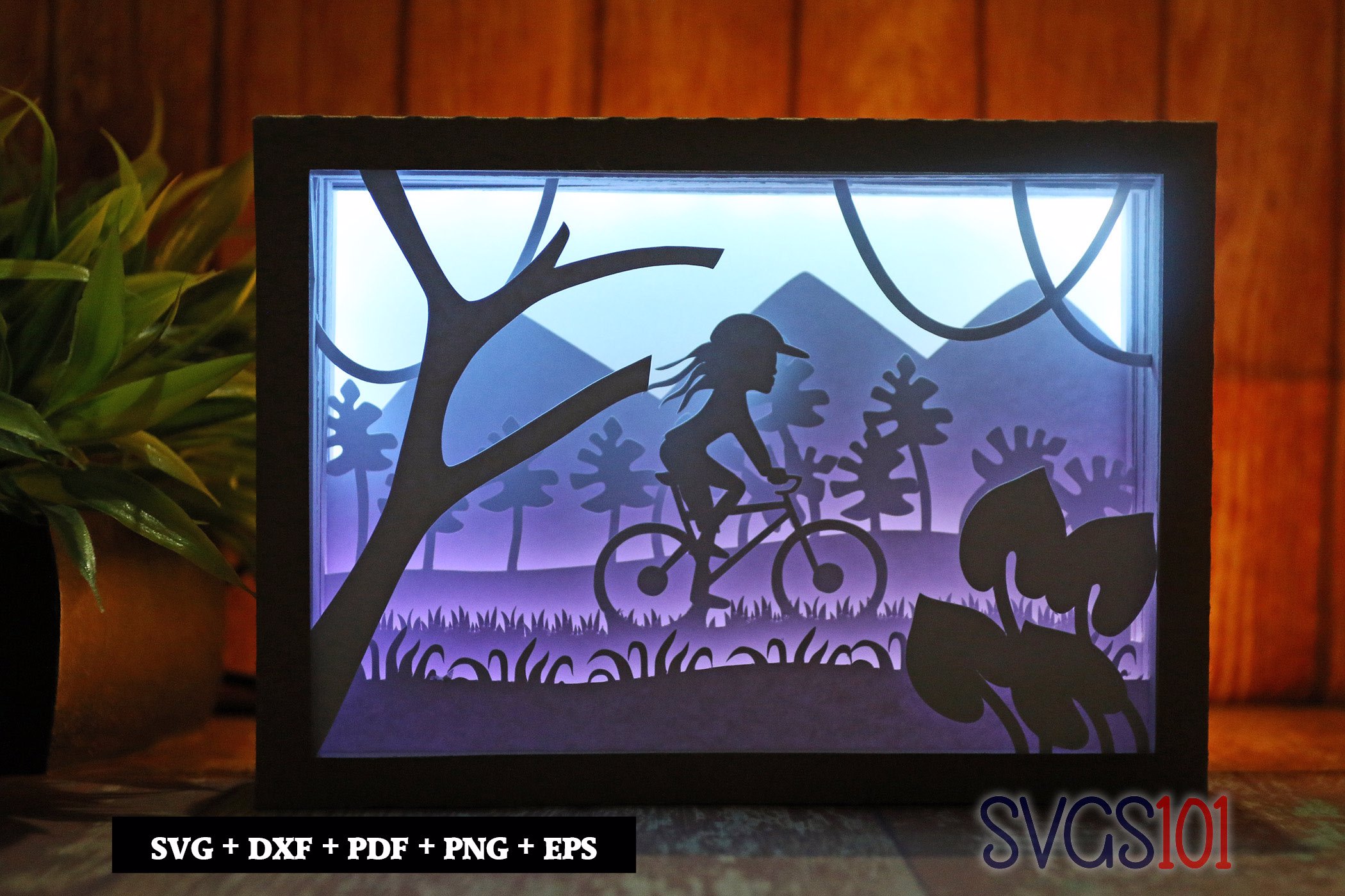 Lovely Girl Riding Cycle Shadow Box 5x7 Rectangle