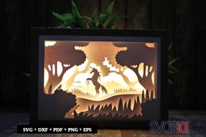 Jumping Unicorn in the Jungle Paper 3D Shadow Box SVG 5x7