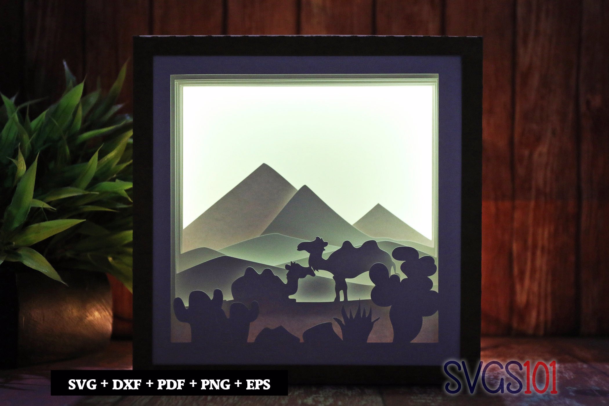 Camel in Desert Square Shadow Box SVG 8x8 10x10 12x12