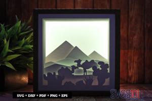 Camel in Desert Square Shadow Box SVG 8x8 10x10 12x12