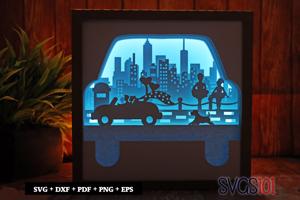 Just Married Wedding Car LED Light Box Shadow Box Square 8x8, 12x12