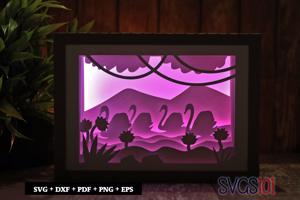 Lotus Flower and Swans DIY Shadow Box Light Box 5x7