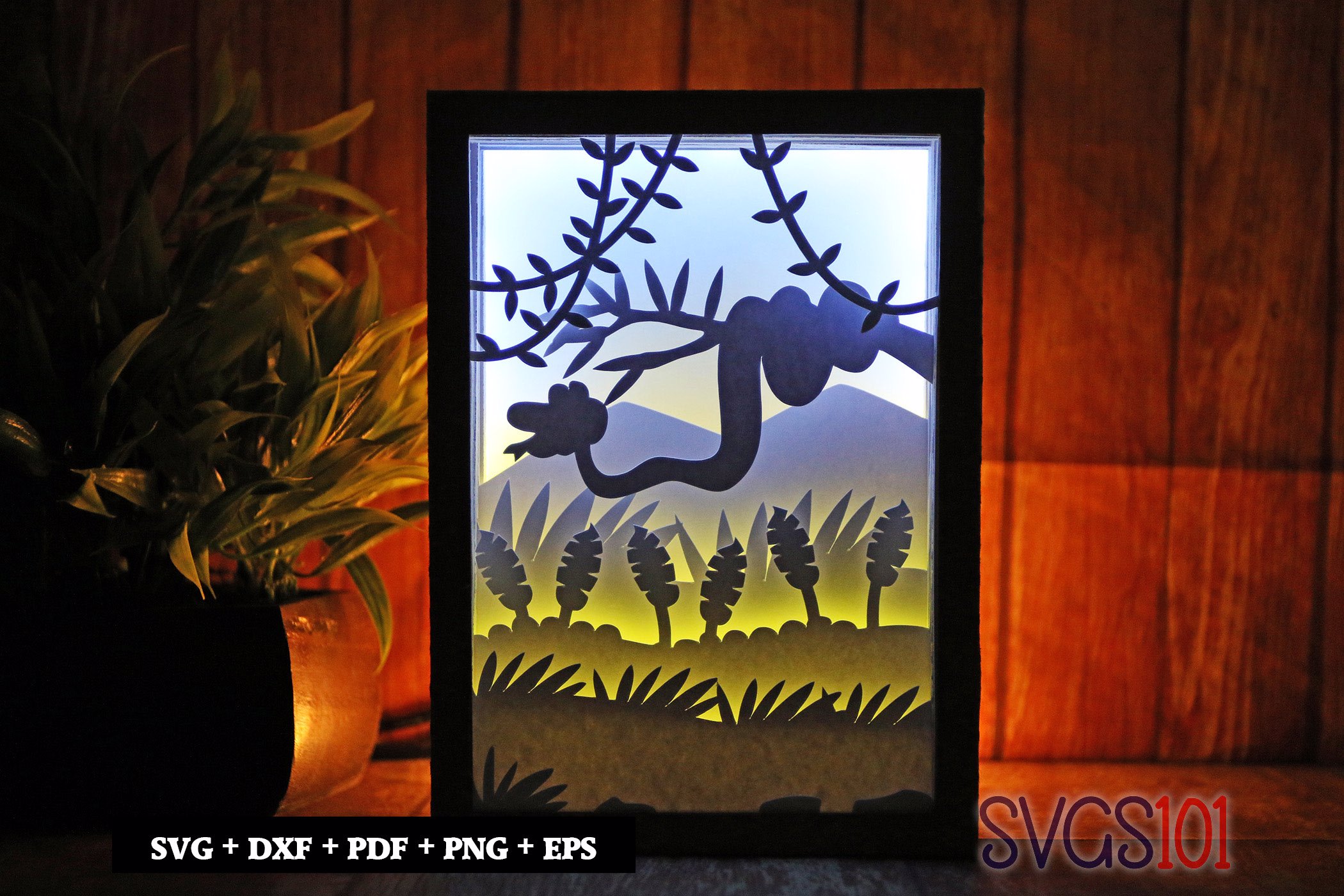 Long Snake on Tree Shadow Box SVG 5x7