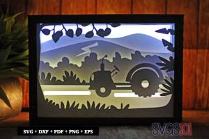 Tractor on Road Paper 3D Shadow Box SVG 5x7