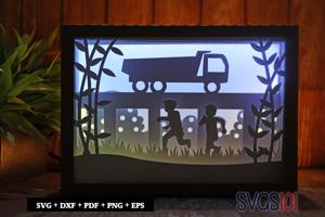Big Truck on Bridge Shadow Box 5x7 Rectangle