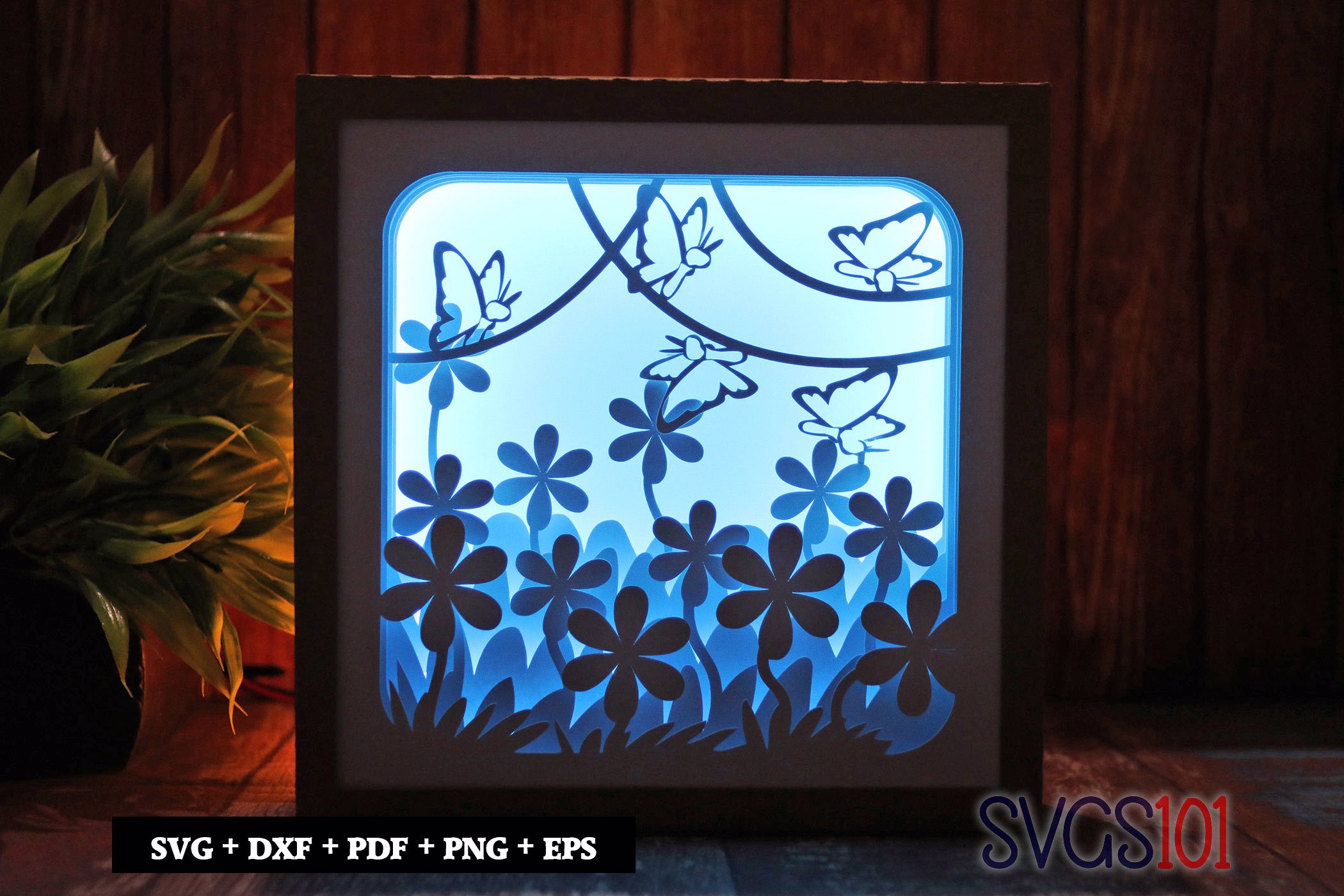Butterflies in Jungle LED Light Box Shadow Box Square 8x8, 12x12