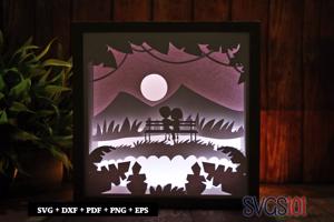 Couple Sitting on Bench Shadow Box Light Box 8x8, 12x12