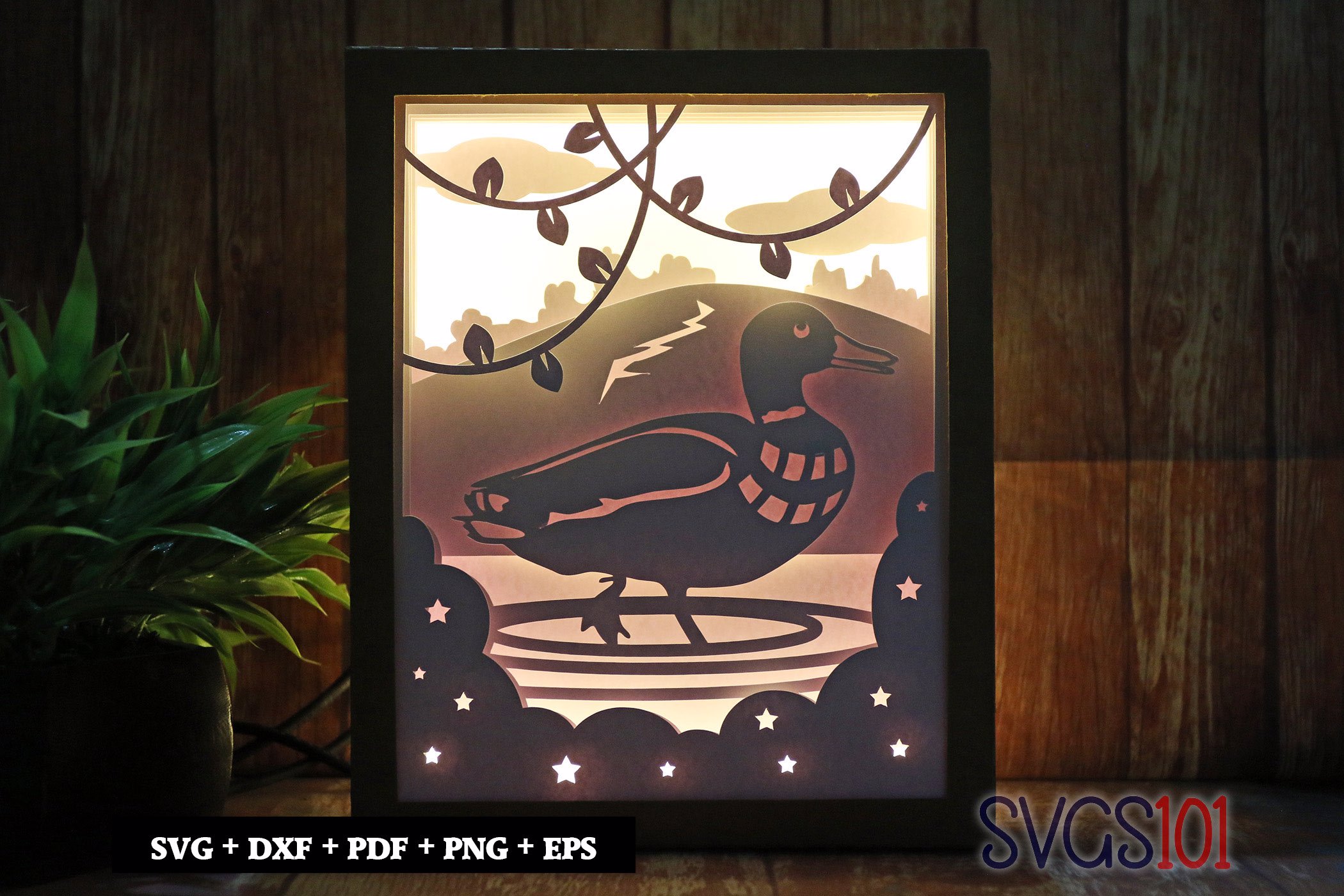 Duck in River Shadow Box SVG 8x10