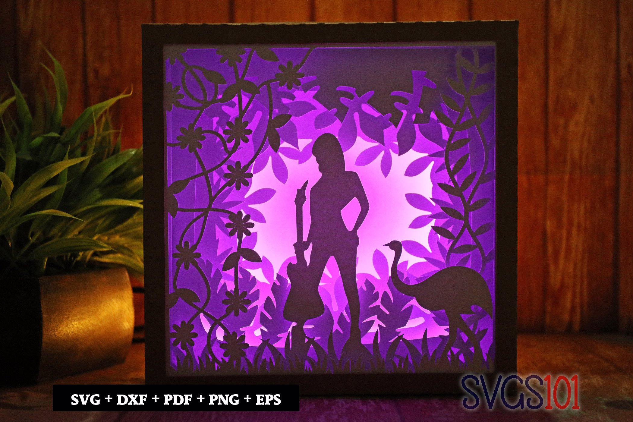 Girl Holding Guitar DIY Shadow Box Light Box 8x8, 12x12