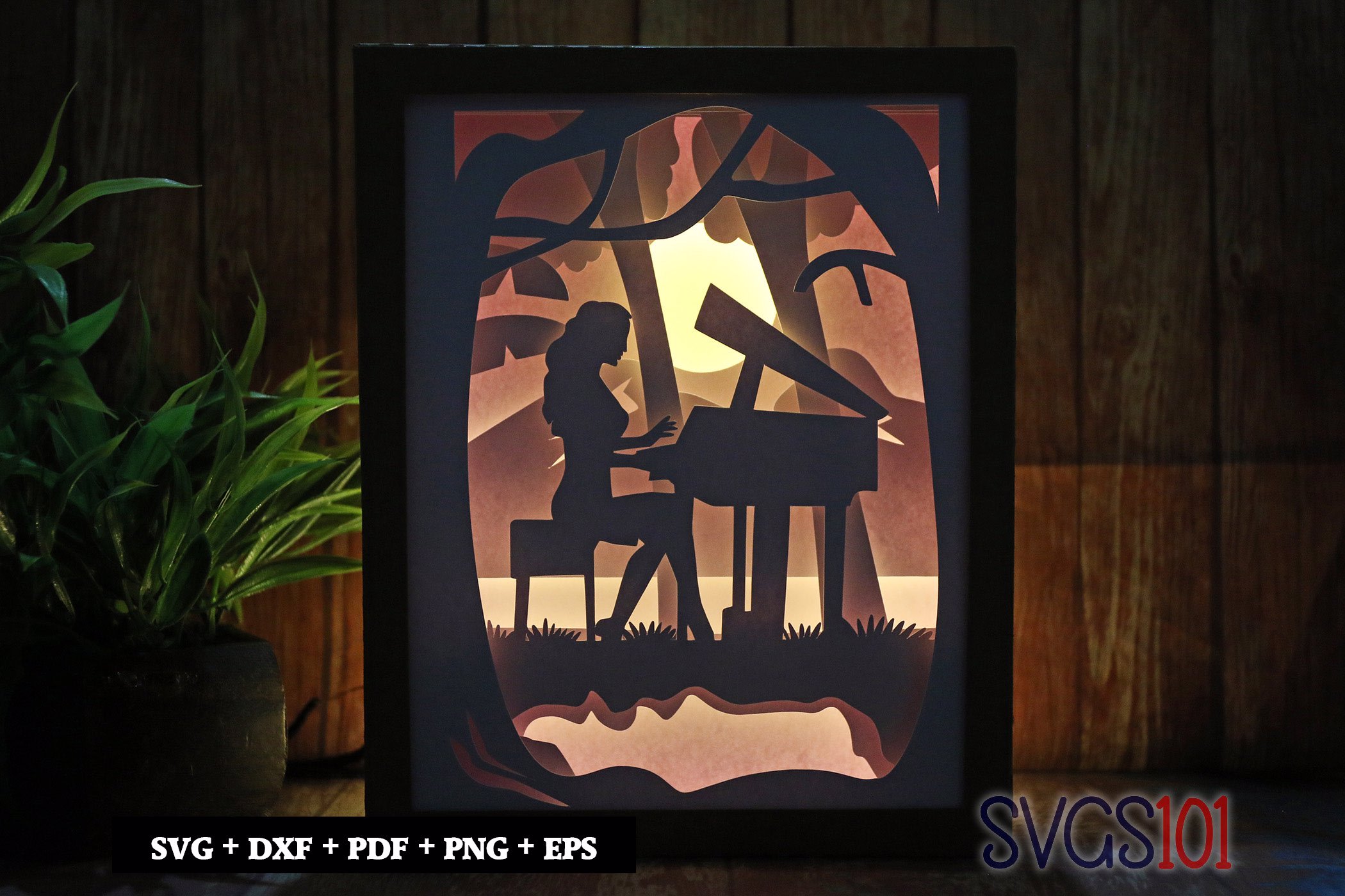 Girl Playing Piano Shadow Box SVG 8x10