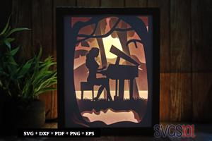 Girl Playing Piano Shadow Box SVG 8x10