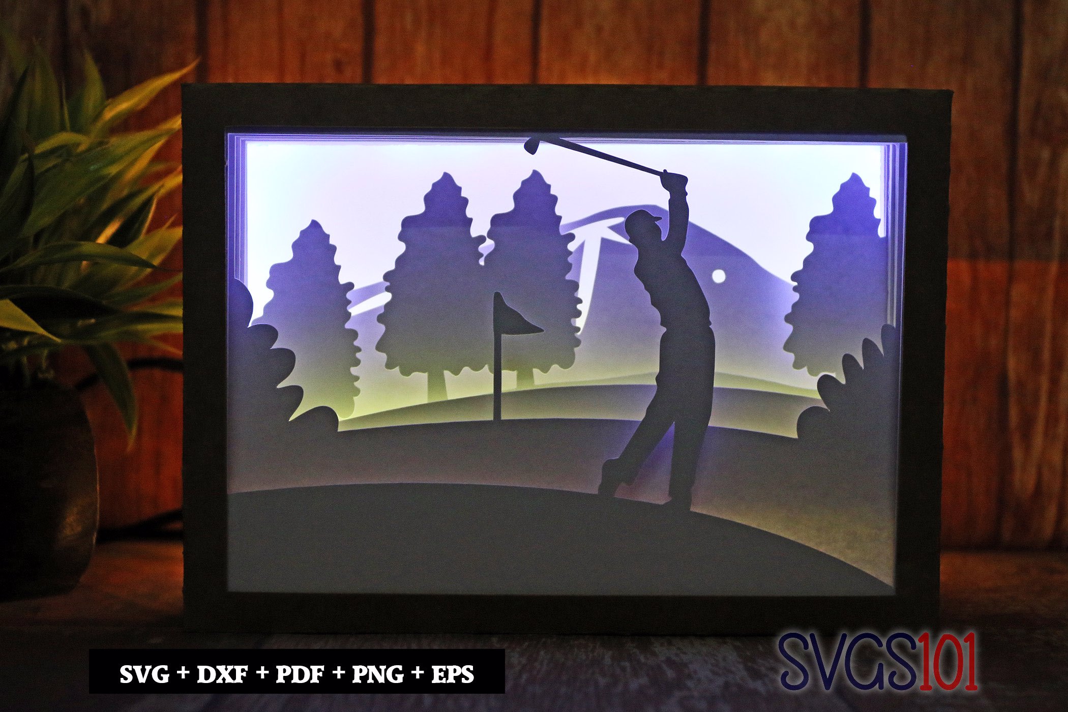 Golfer Playing Shadow Box 5x7 Rectangle